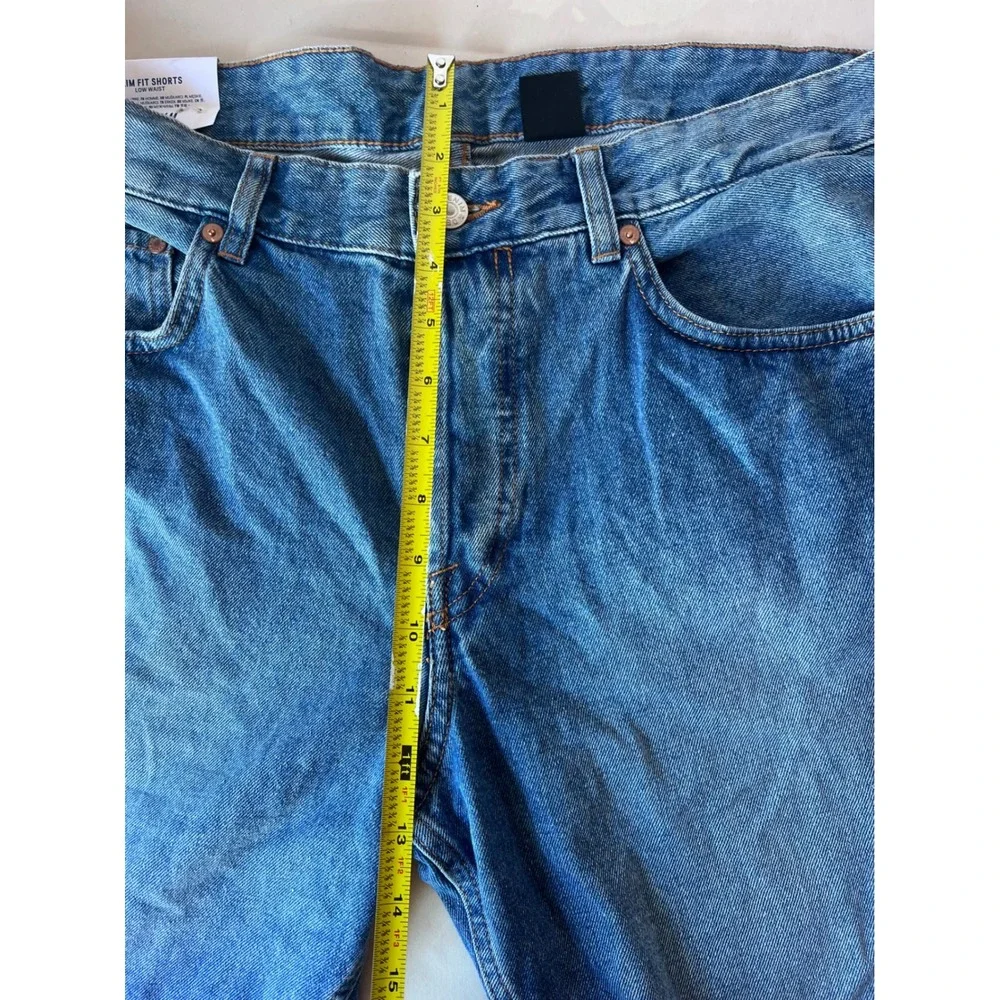 HM Denim Mens Slim Fit Shorts Blue Low Waist Button Fly Size 34 New
